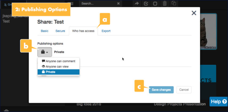 Screenshot showing the location of publishing options for your presentation