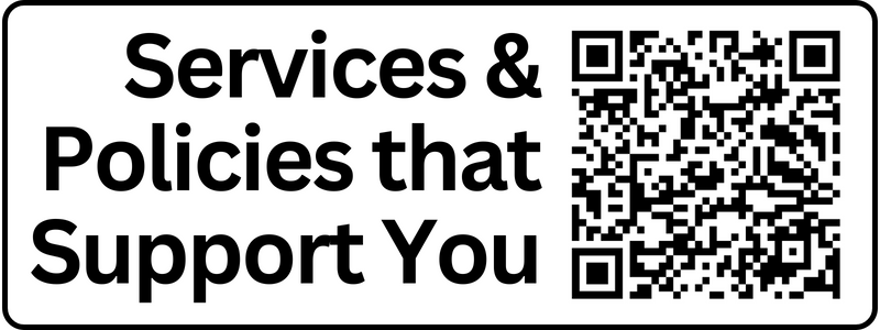 QR code for Student Services and Polices Hub. Link to the hub located in text previous.